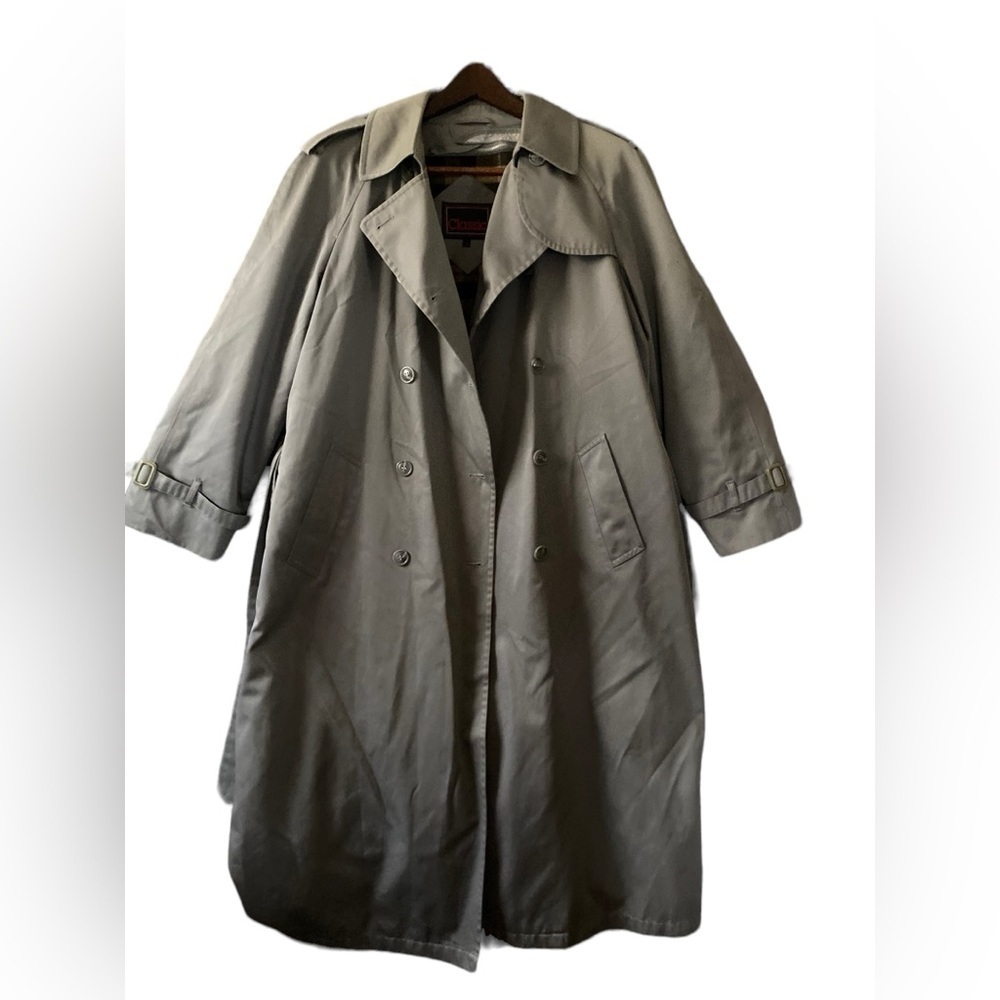 Vintage ClassicGrayWomen’s Trench Coat 80s Size 12 Lined Removable Lining Belted